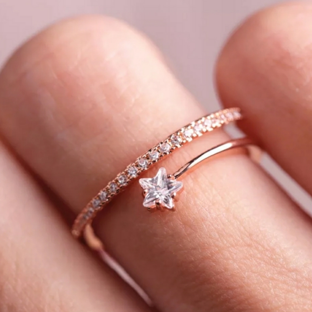 NEW 18k Rose Gold Diamond Star Adjustable Ring